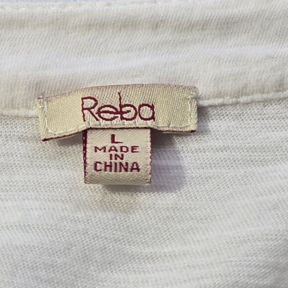 Reba Women's Cream Blouse Lace/ Embroidery subtle Rhinestones  Size L Roll-Tab - Picture 5 of 5